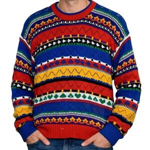 Vintage 90's Sweater HEAD Sports Wear Abstract Colorful‎ Size Medium